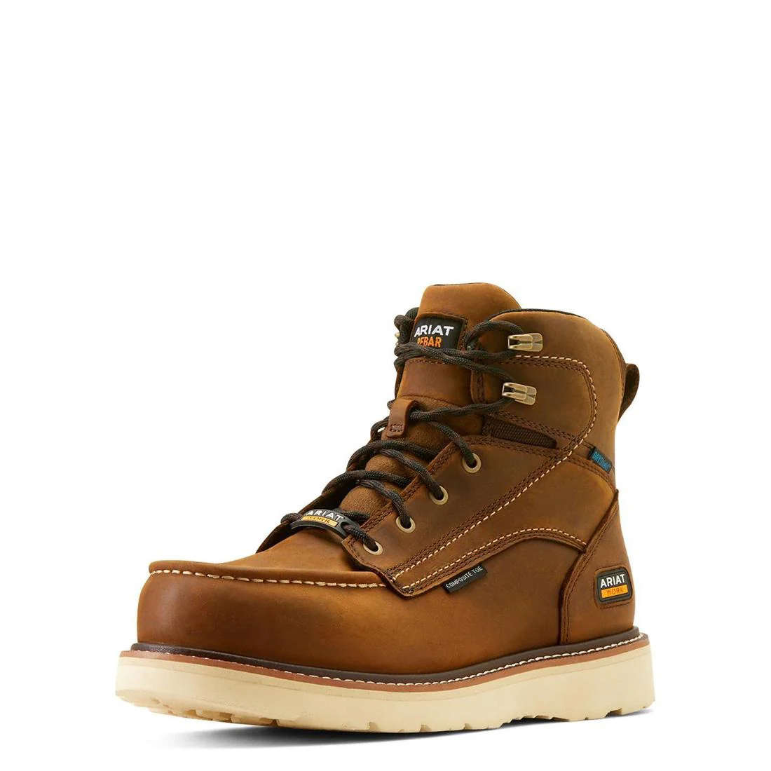 Rebar 6 inch Composite-Toe Waterproof Moc Toe Wedge Work Boot Distressed Brown - Image 6
