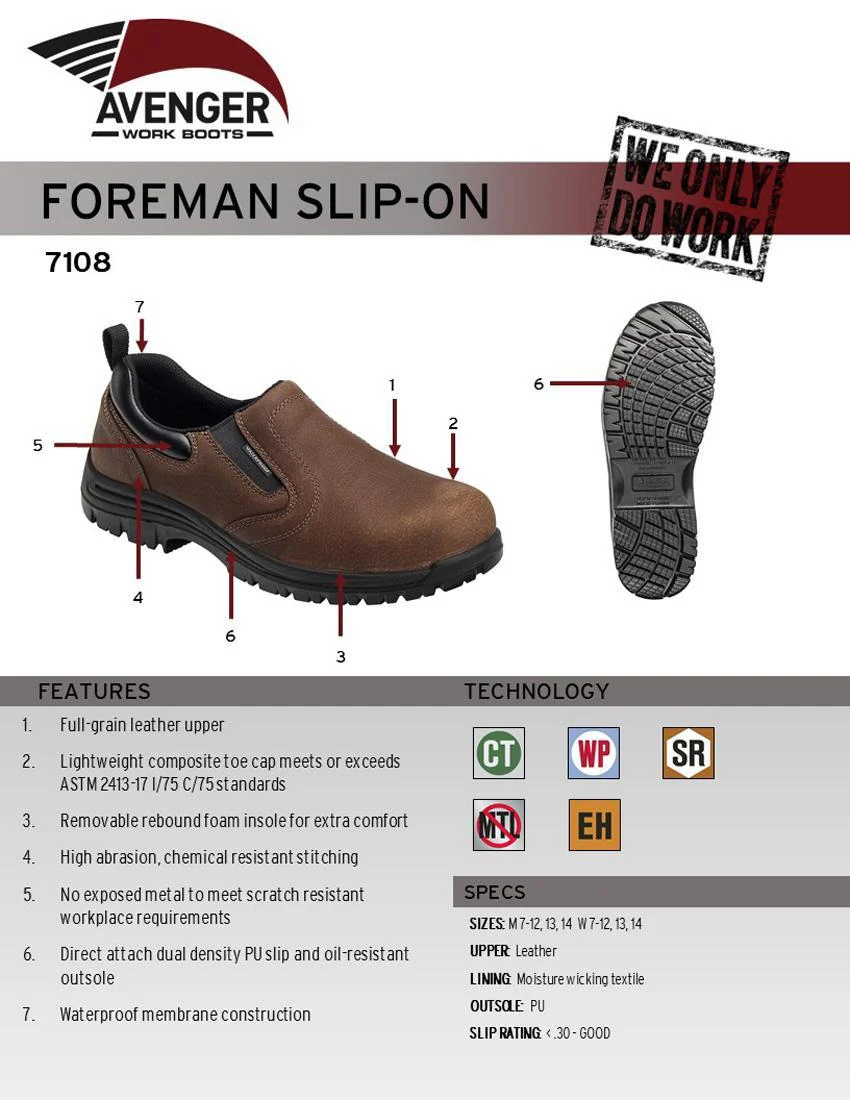 Foreman Waterproof Composite Toe Slip On Work Shoes – Brown - Image 9